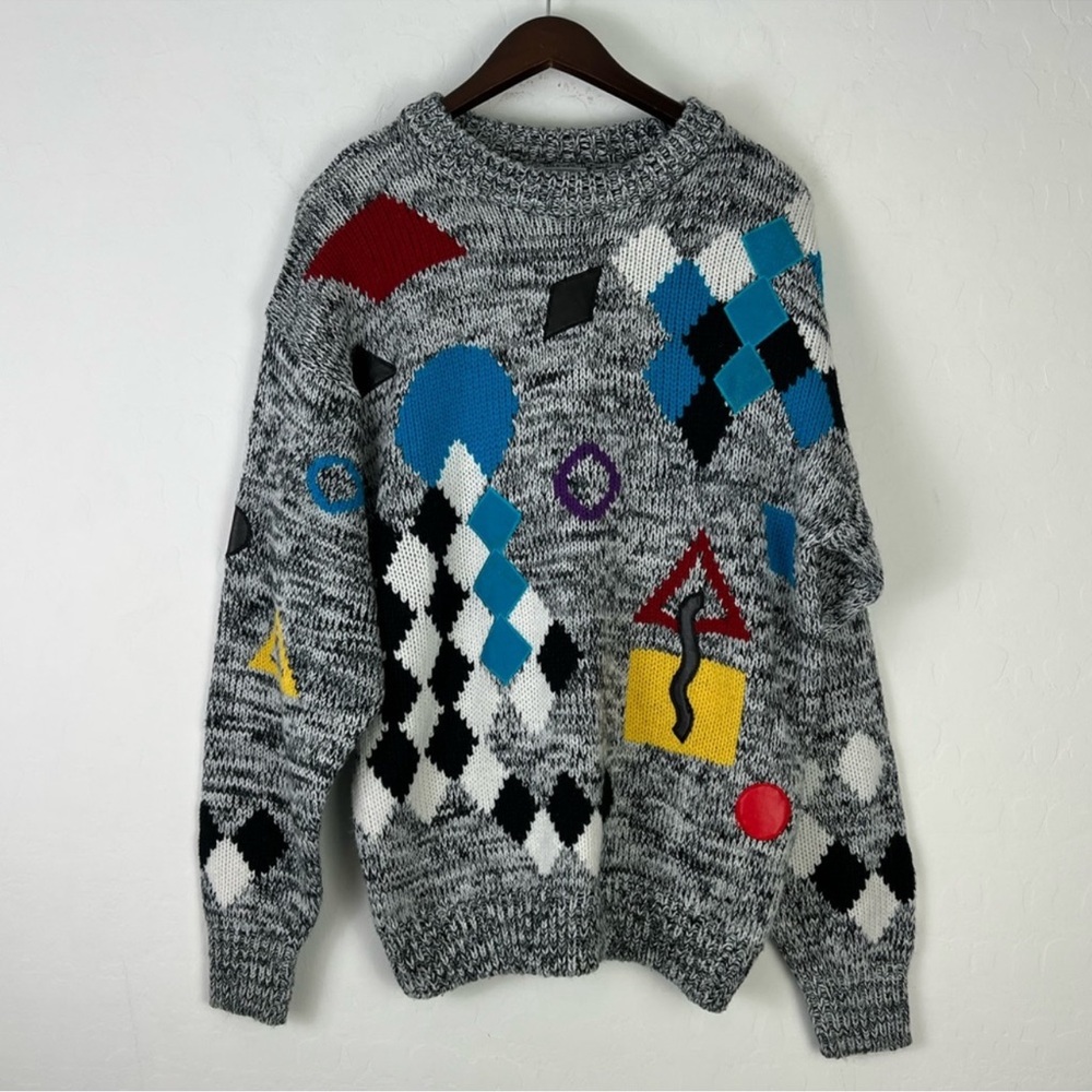 Vintage Fax Geometric Graphic Knit Sweater – Men’s Large